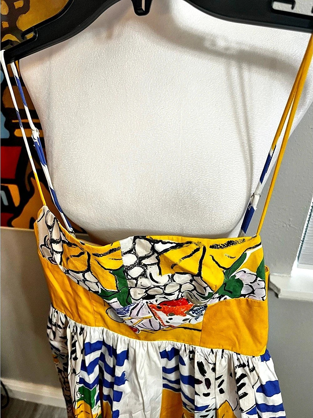 Zara Fruit Print Poplin Dress Floral Mini Yellow & Blue Medium NWT extra small - Picture 11 of 13